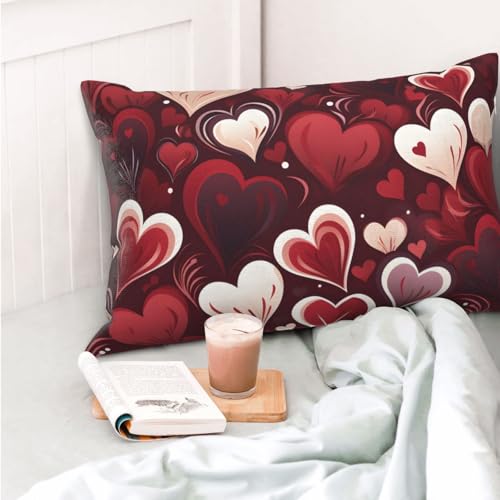 Red Heart Throw Pillow Cover 14x20 Inch Rectangle Decorative Cushion Case