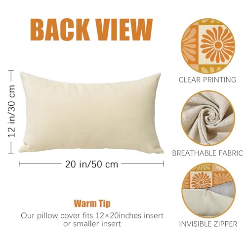 Fahrendom Daisy Floral Lumbar Pillow Cover, 12 x 20 Cotton Linen Throw Case