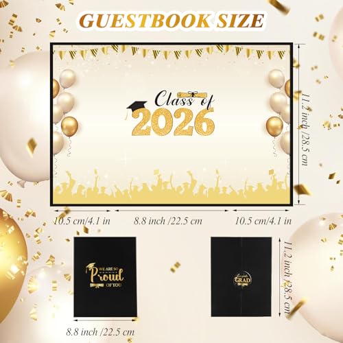 2026 Graduation Guest Book - Black Gold, 18x12 Inch, Waterproof