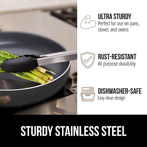Gorilla Grip Stainless Steel Kitchen Tongs Set - 4 Sizes, Heat Resistant, Non-Scratch Silicone Tips