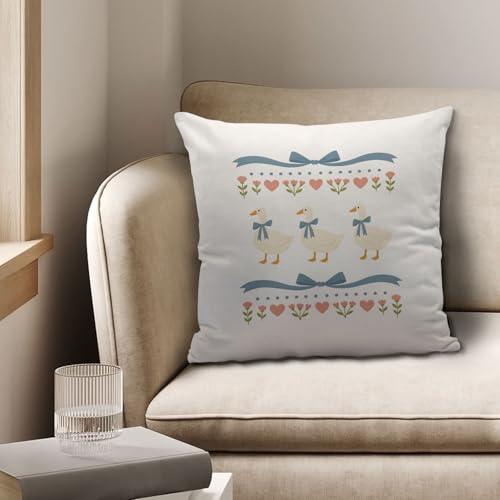 Coquette Blue Bow Goose Pillow Cover 18x18, Soft Flannel Nursery Decor