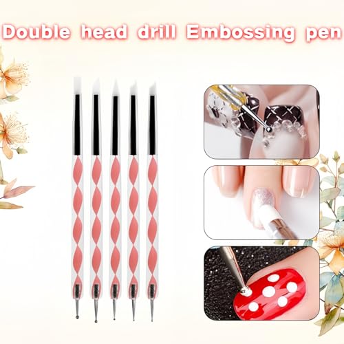 Dual-Ended Nail Art Dotting Tools & Silicone Sculpting Pens Set 5PCS