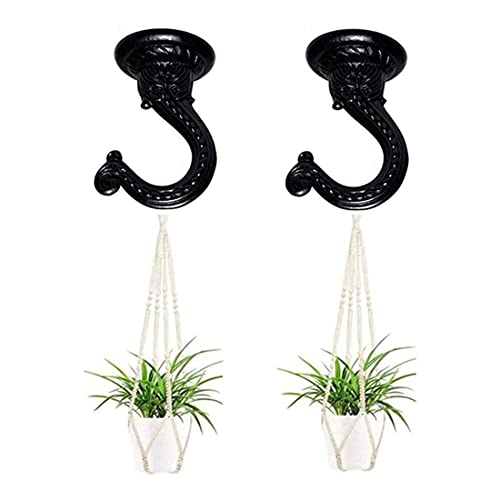 Heavy Duty Black Metal Swag Ceiling Hooks - 2 Sets for Hanging Plants & Lights