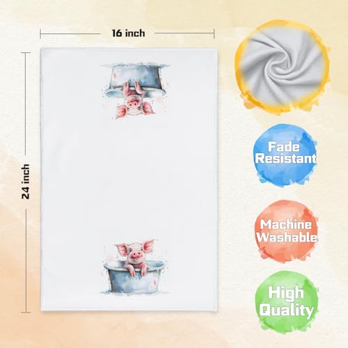 Qabliqo Bathing Pig Hand Towels - Cute Bathroom Decor for Pig Lovers, 16x24 Inch, Funny Animal Kitchen & Washroom Towels