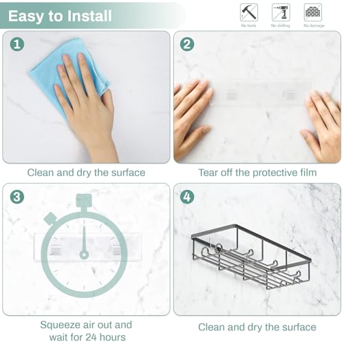 Oasiteege Large Adhesive Shower Caddy - 2 Pack Black Rustproof Wall Shelves