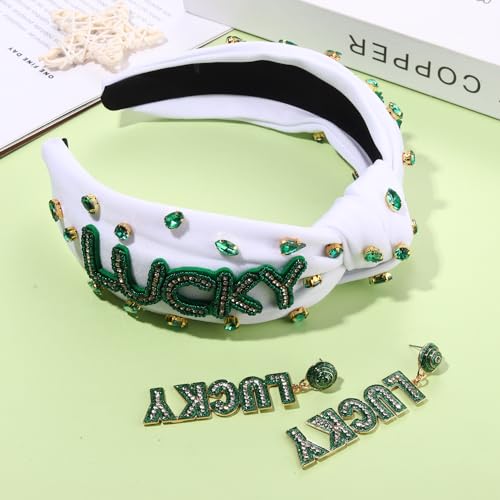St. Patrick's Day Rhinestone Shamrock Knotted Headband for Women