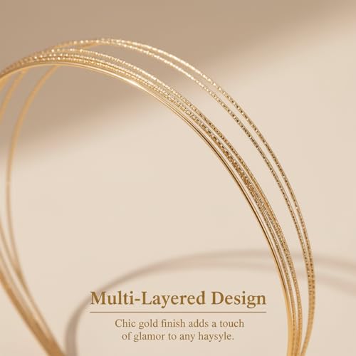 Tucnoeu 2-Piece Multi-Layer Metal Headbands for Women - Elegant Gold Hair Accessories
