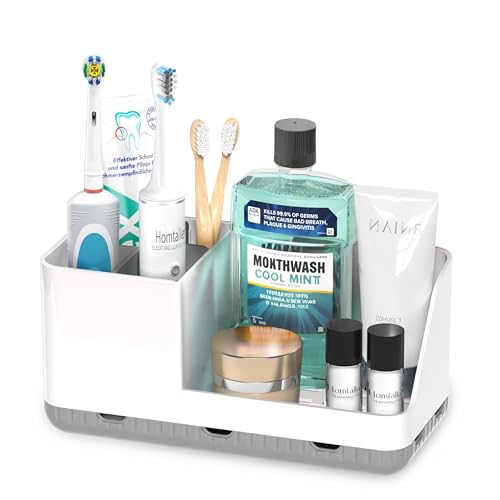 Homtalker Toothbrush Holder Counter Organizer - Detachable, Whitegrey