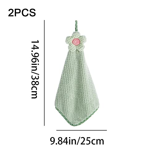2Pcs Hanging Hand Towels, Super Soft Absorbent Coral Fleece Kitchen Towels