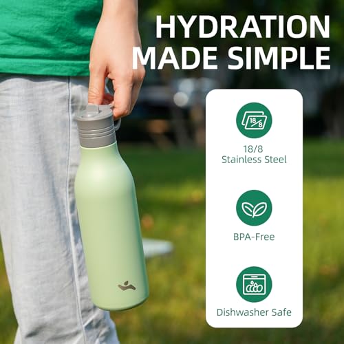 Konokyo 25oz Insulated Stainless Steel Travel Water Bottle with Straw - Green