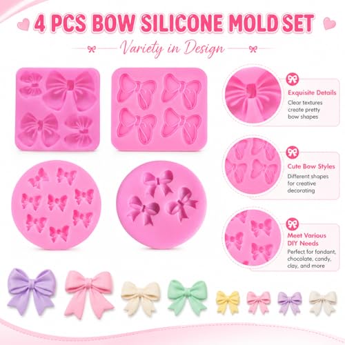 4 Pack Silicone Bow Molds for Cake Decorating and Candy Making