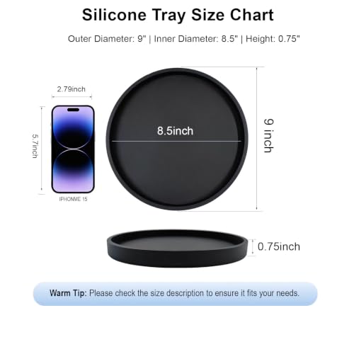 Yudevey 9-Inch Round Silicone Bathroom Vanity Tray - Matte Black