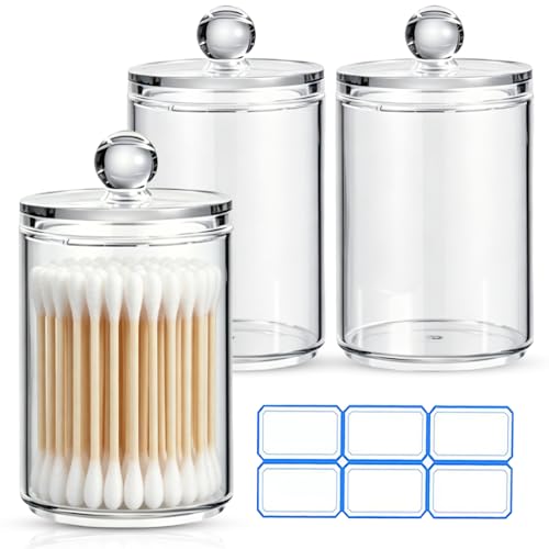 3-Pack Clear Acrylic Qtip Holder Dispenser for Bathroom Storage