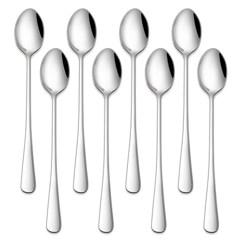 Dehov 7.5-Inch Stainless Steel Iced Tea Spoons, Set of 8 Silver Stirring Spoons