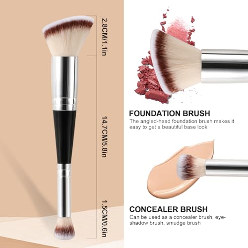Dual-Ended Foundation & Concealer Brush - 2-in-1 Flat Kabuki Makeup Brush