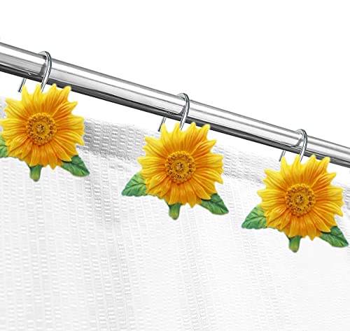 Sunflower Shower Curtain Hooks - 12 PCS Stainless Steel Rings