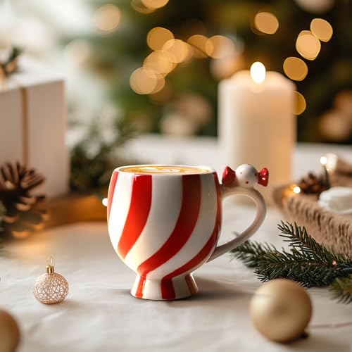 Christmas Candy-Shaped Ceramic Mug - 12 OZ Holiday Coffee & Tea Cup with Handle - Gift Ready