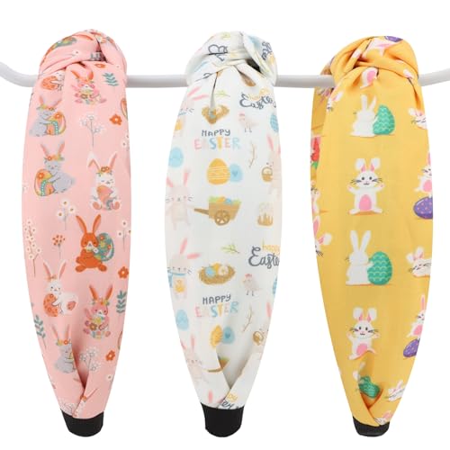 ANBALA 3 Pack Easter Bunny Ear Knotted Headbands for Women