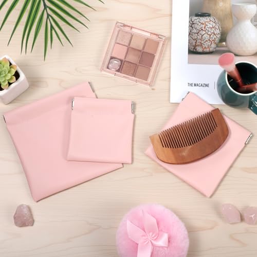 Larrel PU Leather Snap Small Pouches 4-Pack Pink Travel Purse Organizers