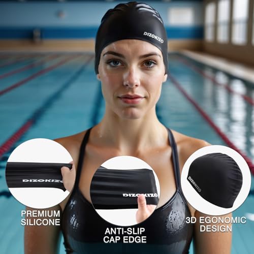2pcs High Elasticity Silicone Swim Cap for Women and Men, Comfortable Non-Slip Swimming Caps for Long and Short Hair, Durable Waterproof Swim Hats for Adults, Keep Hair Dry