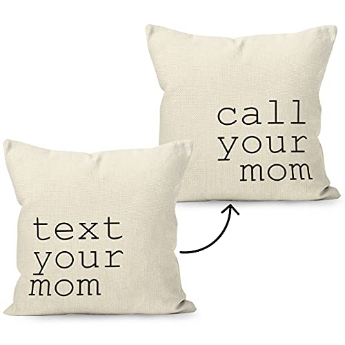 Call Text Your Mom White Reversible Throw Pillow Cover 18x18
