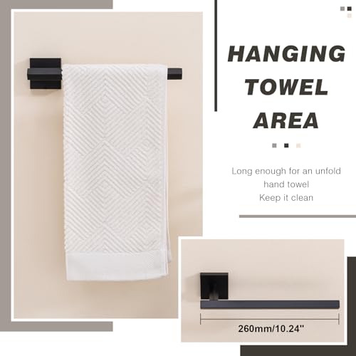 TVDEX Matte Black Wall Mount Hand & Bath Towel Bar - Space-Saving Bathroom Organizer
