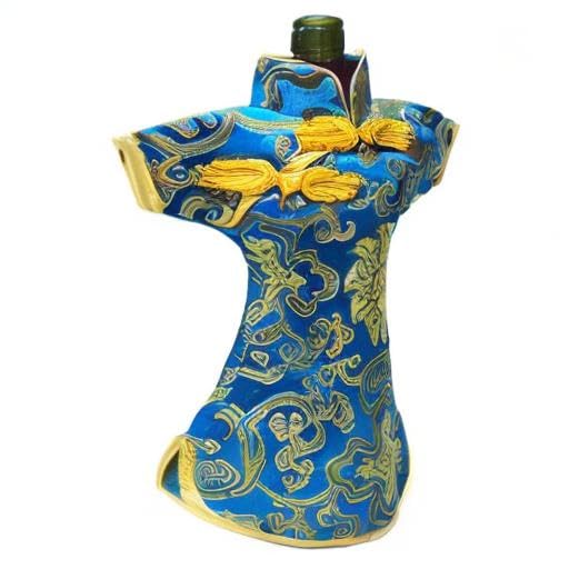 Blue Chinese Brocade Wine Bottle Cover Set - Christmas Holiday Party Decor