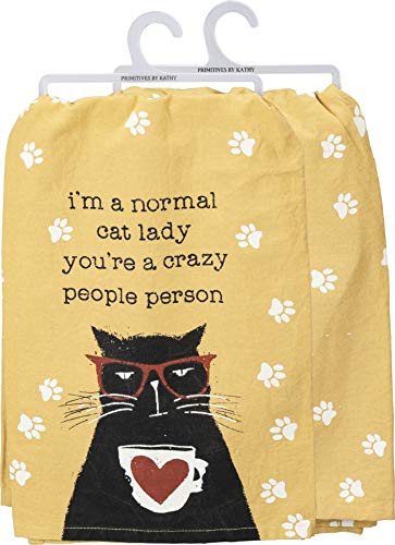 Funny Cat Lady Kitchen Towel - 28" Cotton, Paw Print Design