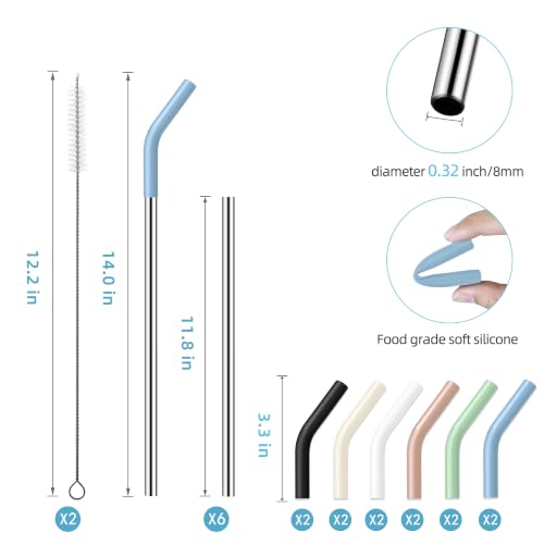 JINRICH 6-Pack Reusable Stainless Steel Straws for 40oz Stanley Tumblers