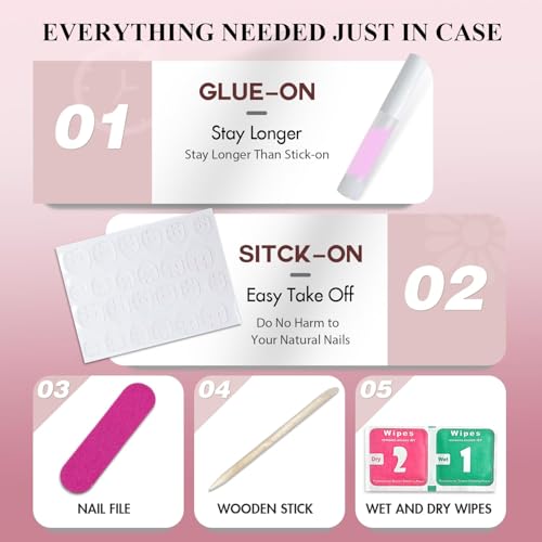 SXVME Hot Pink Press On Nails Medium Almond Fake Nails Kit
