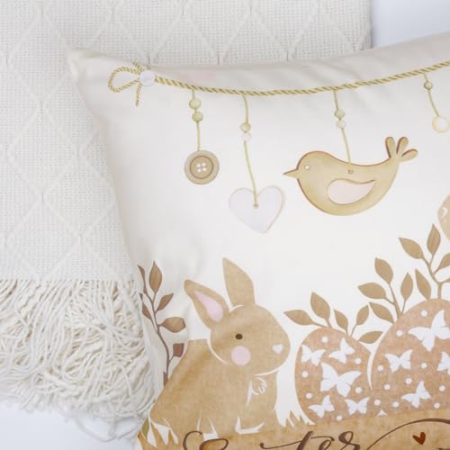 Bonhause Easter Bunny & Egg Throw Pillow Covers 18x18 Inches Set of 4 - Soft Velvet Home Decor