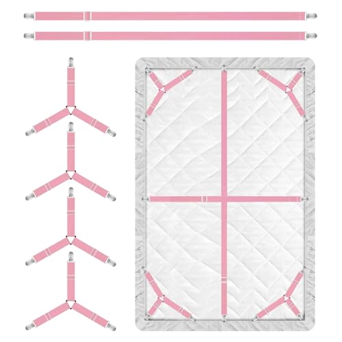 Eiruseed 6-Piece Adjustable Bed Sheet Holder Straps - Pink Elastic Fasteners