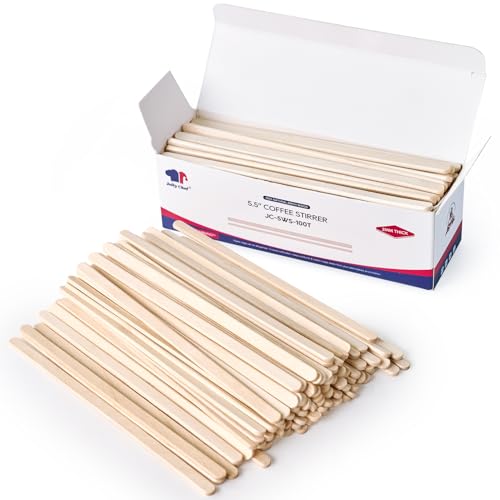 5.5 Inch Wooden Coffee Stirrers - 100 Count Durable Birch Sticks