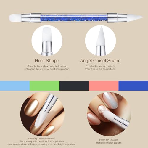 Kootinn 5-Piece Dual-Tipped Silicone Nail Art Sculpture Pen Set with Rhinestones