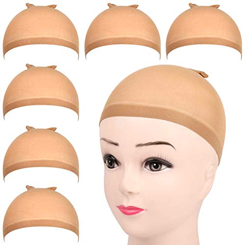 Fandamei 6 Pcs Stretchy Nylon Wig Caps for Women - Light Brown