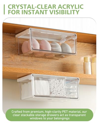BALUCA Clear Stackable Storage Drawer – 33° Angled Acrylic Makeup Organizer for Vanity & Kitchen