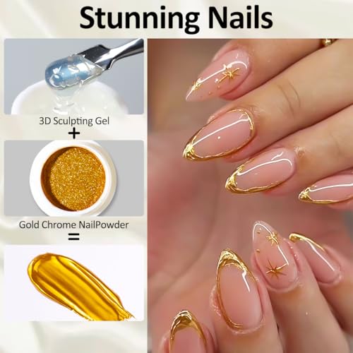 SUTOZMIWE 3D Nail Gel Kit, Semi-Solid Sculpting Gel with Chrome Powder & Brushes