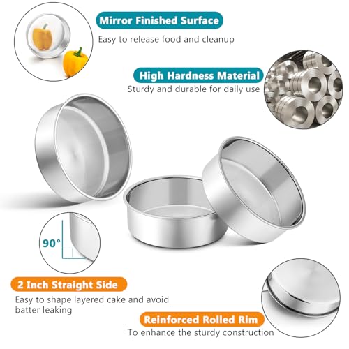 P&P CHEF 5 Inch Stainless Steel Cake Pan Set of 2 - Non-Toxic, Easy Clean & Leak-Proof