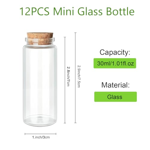 30ml Glass Bottles with Cork Stoppers - 12 Pcs DIY Mini Vials