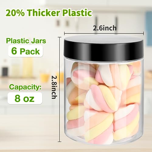 8 oz Clear Plastic Jars with Lids - 6 Pack Leakproof Storage Containers