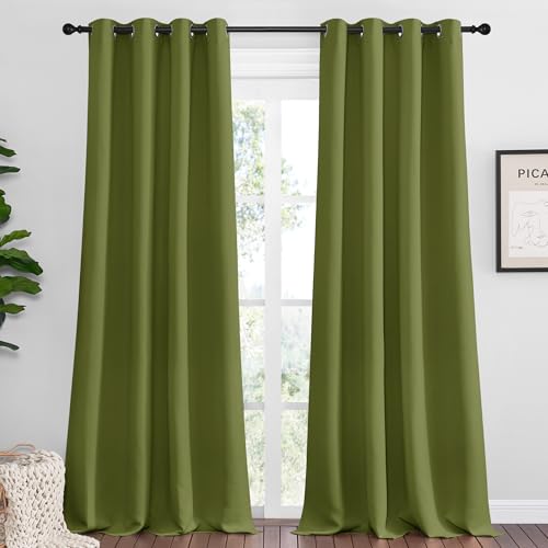 NICETOWN Olive Green Blackout Curtains, 90 inch Length, 2 Panels