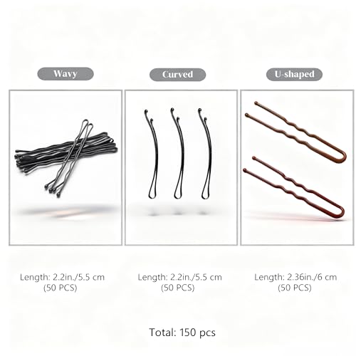 BechKCpro 150 Pcs Professional Hair Pins Set - Wavy, Curved Bobby & U-Shaped Bun Pins with Storage Box