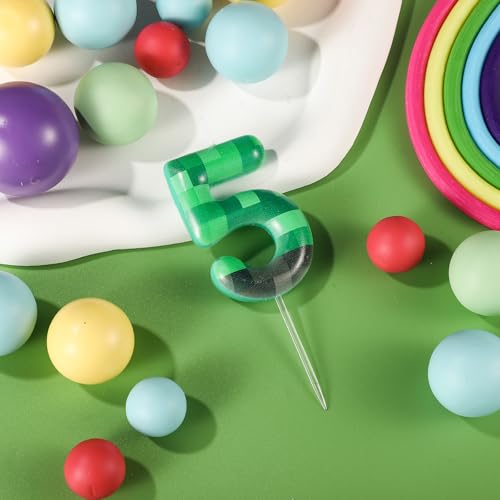 TNT Themed Birthday Candle - Green Number 5 Cake Topper