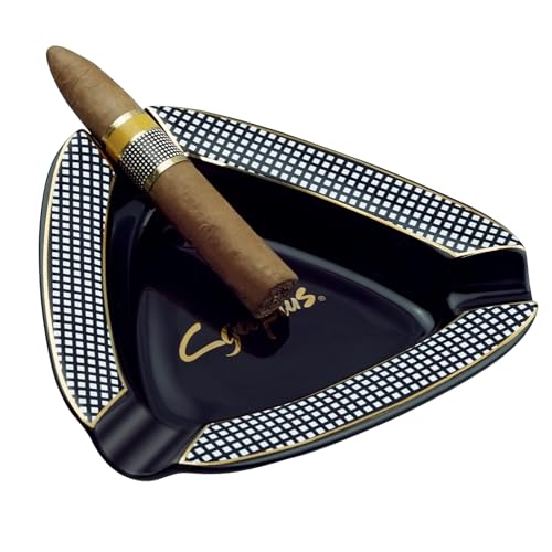 Black Cigar Ceramic Triangle Ashtray - Deep Basin Holds 3 Cigars, Durable