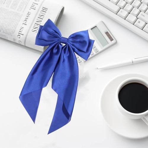 Dladhict Royal Blue Satin Hair Bow Clip, Large Long Ribbon Hair Barrette