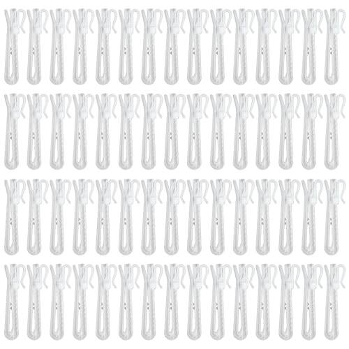 Paidiem 60 Pcs Adjustable Pinch Pleat Curtain Hooks - White Plastic Drapery Clips for Windows & Shower Curtains, Easy Install, Model 60
