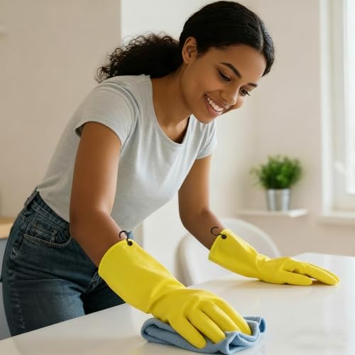 AUSDOWN 4 Pairs Rubber Dishwashing Gloves - Non-Slip Kitchen Cleaning Gloves