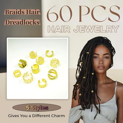 Glamer 60 Pcs Gold Hair Jewelry Kit for Braids and Dreadlocks