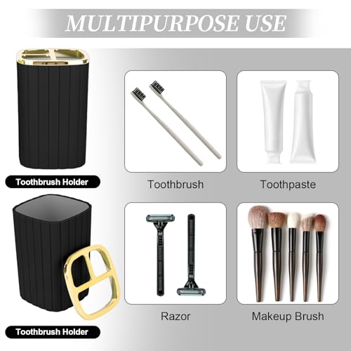 RRM Black and Gold Bathroom Accessory Set - 2-Piece Soap Dispenser & Holder