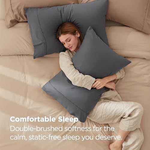 Bedsure Standard Pillow Cases Set of 2 - Dark Grey, 20x26 Inches